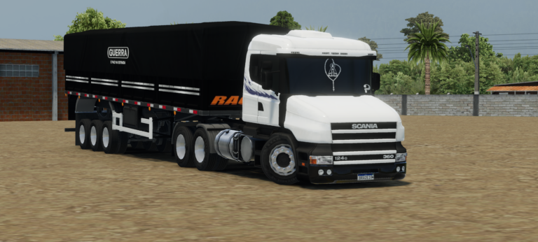SKIN SCANIA 124G BRANCA COM FAIXAS NA GRANEL 3 EIXOS RACING