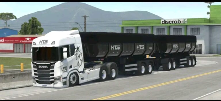 Skin Scania 540 teto alto hts transporte e logística mais um rodocaçamba preto do conjunto @QRA BEN 10