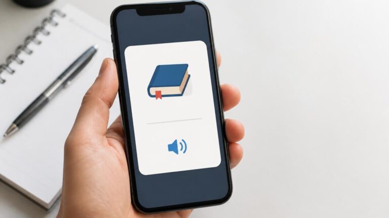 Smartphone exibindo um aplicativo de palavras diárias com cards e ícones minimalistas em fundo neutro.