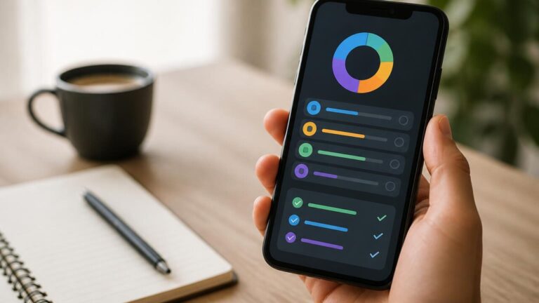 Pessoa usando um aplicativo em smartphone para registrar progresso com gráficos na tela